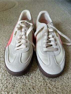 Puma Cream and Pink Retro-Style Sneakers